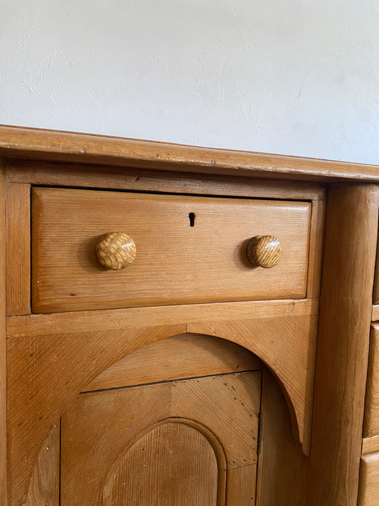 Antique Pine Dresser Base with Ceramic Knobs c. 1870