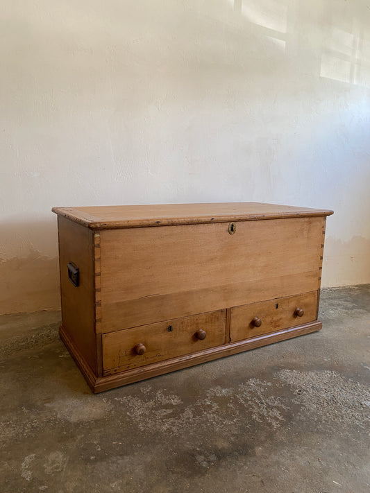 Large Antique Pine English Mule Chest with Two Drawers c. 1820