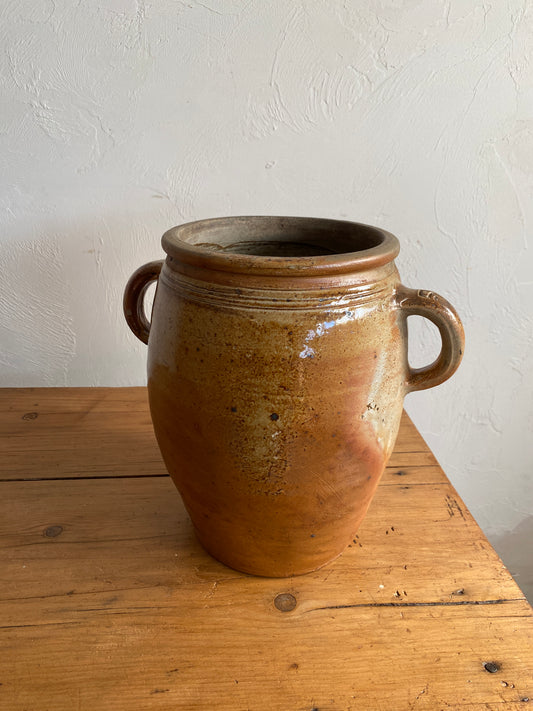 Antique French Confit Pot with Handles, c. 1900