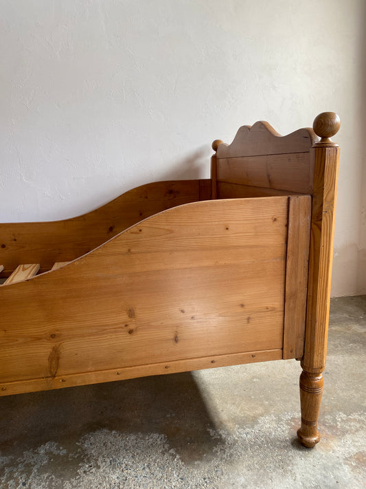 Antique Pine European Sleigh Bed c. 1910